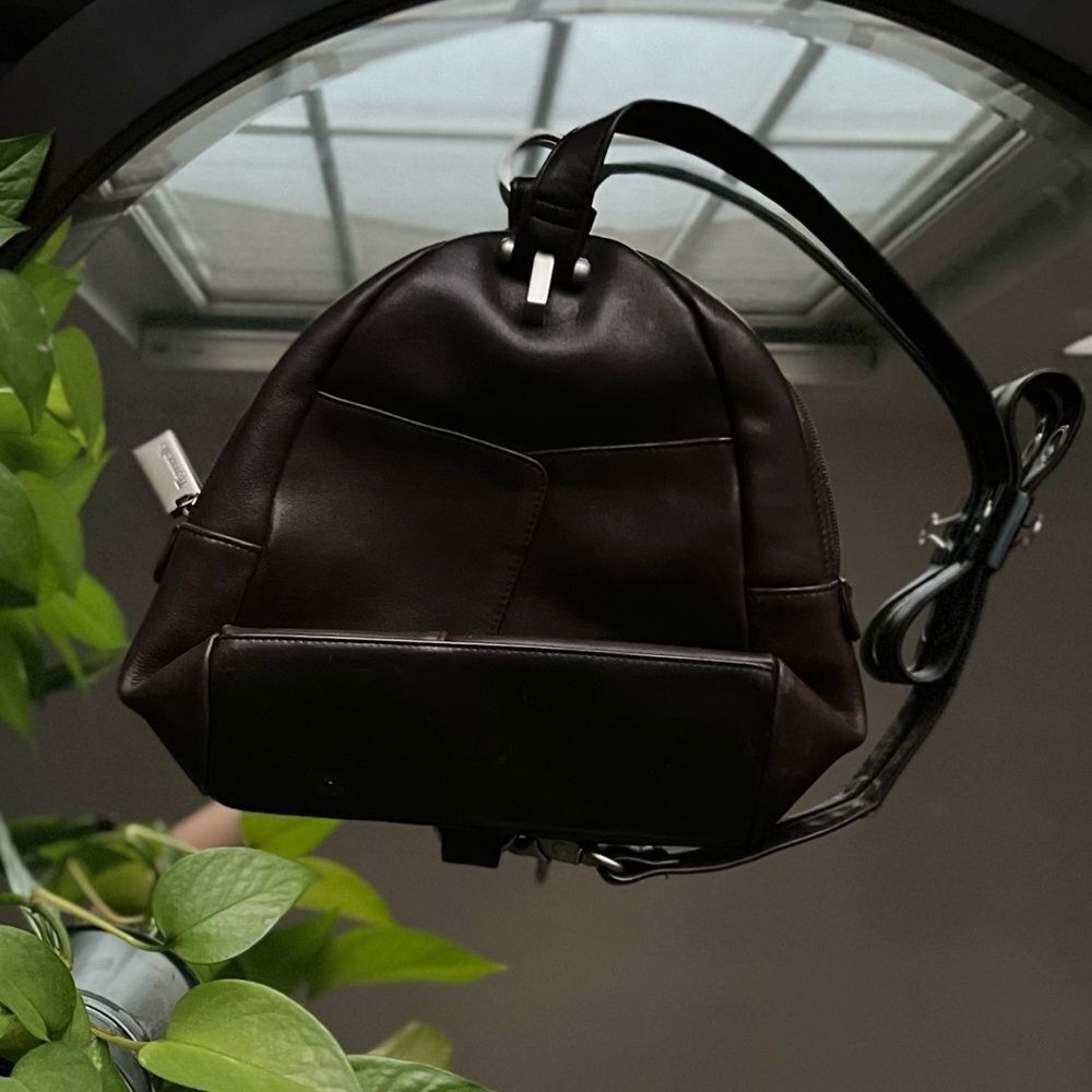 Tignanello Backpack Maroon Black Purse Bag Leather Pockets Red Small Adj… - Picture 3 of 11
